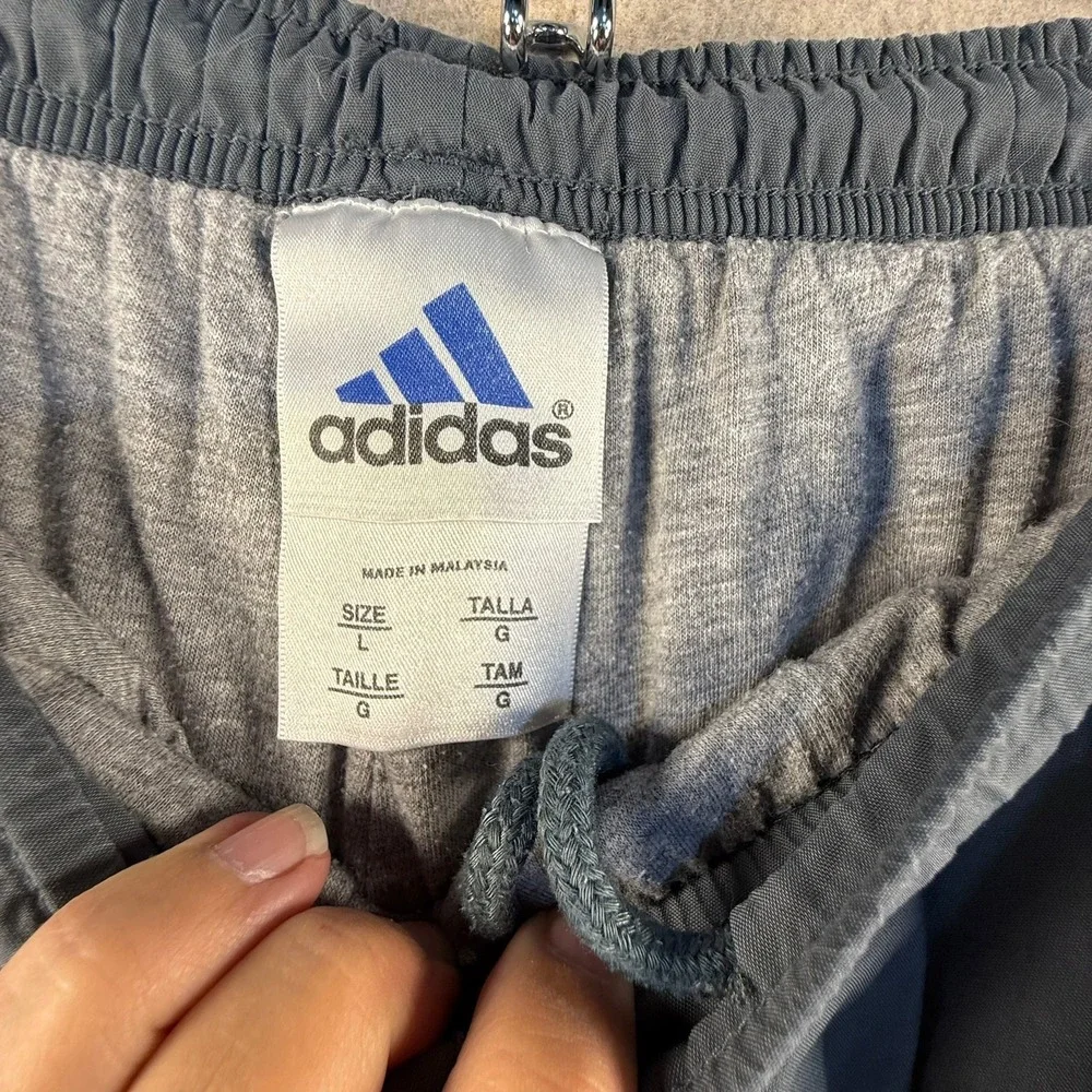 Vintage Adidas Mens Track Pants Grey White 3 Stripe Nylon Lined Large P0786